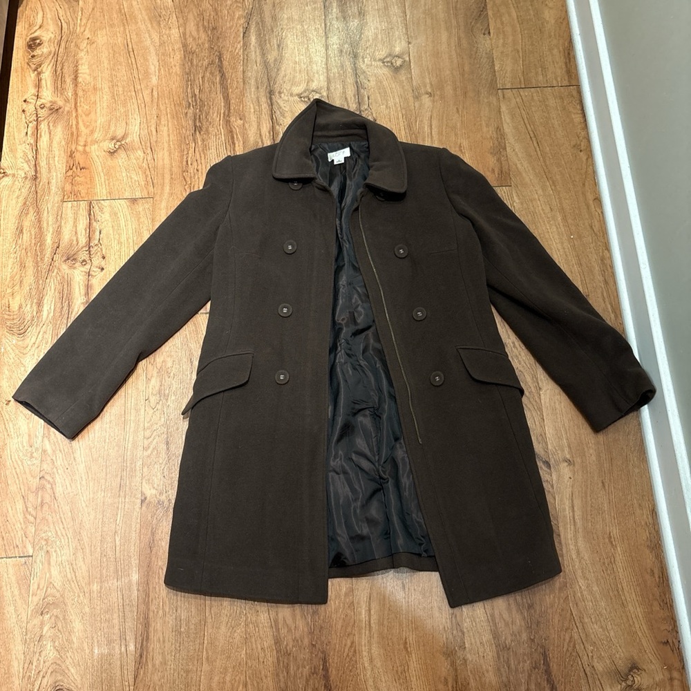 LOFT Dark Brown Wool Blend Trench Coat